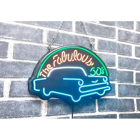 Queen Sense 10" Vivid The Fabulous 50's Vintage Car LED Sign Neon Sign Light Lamp Party Gift Wall Decor 110TF5VC-NLED