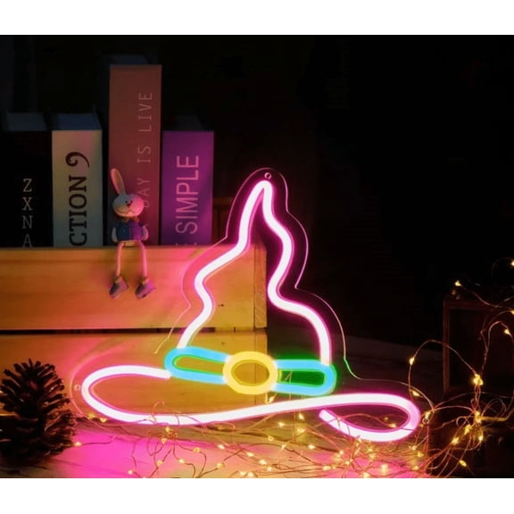 Queen Sense 12"x9" Halloween Witch Hat LED Sign Light Party Night Wall Decor Lights Flex Neon Signs 112HWH-FLED