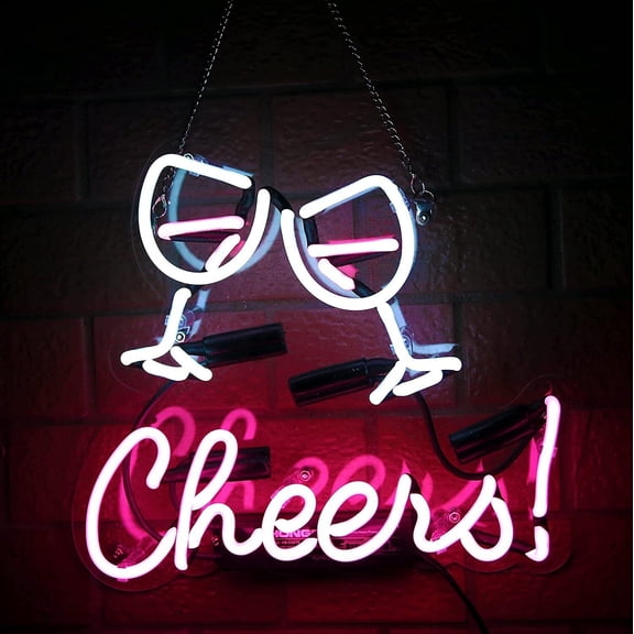 Queen Sense 14" Cheers! Bar Open Martini Pub Neon Sign Acrylic Man Cave Beer Pub Bar Artwork Handmade Wall Decor Gift Neon Light WACR259
