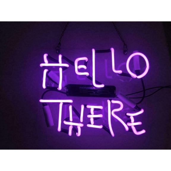 Queen Sense 14" Custom Hello There Purple Neon Sign Man Cave Beer Pub Bar Artwork Handmade Wall Decor Gift Neon Light 114HTPPA