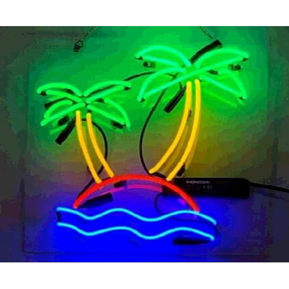 Queen Sense 14" Custom Palm Tree Sun Beach Neon Sign Man Cave Beer Pub Bar Artwork Handmade Wall Decor Gift Neon Light 114PTSBV3A2