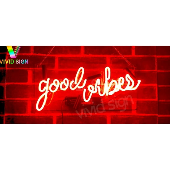 Queen Sense 14" Good Vibes Neon Sign Acrylic Man Cave Handmade Neon Light 114GVAR