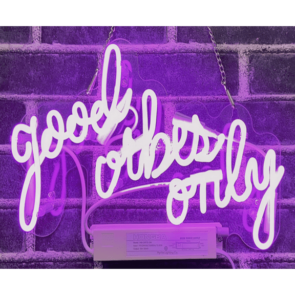 Queen Sense 14" Good Vibes Only Neon Sign With Dimmer Acrylic Man Cave Handmade Neon Light 114GVOPPV2A2Dim