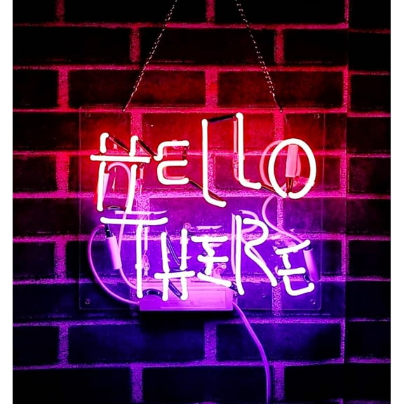 Queen Sense 14" Hello There Hell Here Neon Sign with on/off Switch for O and T Acrylic Man Cave Pub Bar Wall Decor Artwork Handmade Neon Light 114HTHHPPPA
