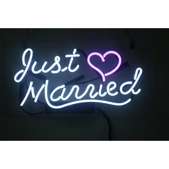 Queen Sense 14" Just Married Love Heart Neon Sign Acrylic Man Cave Handmade Neon Light 114JMHA