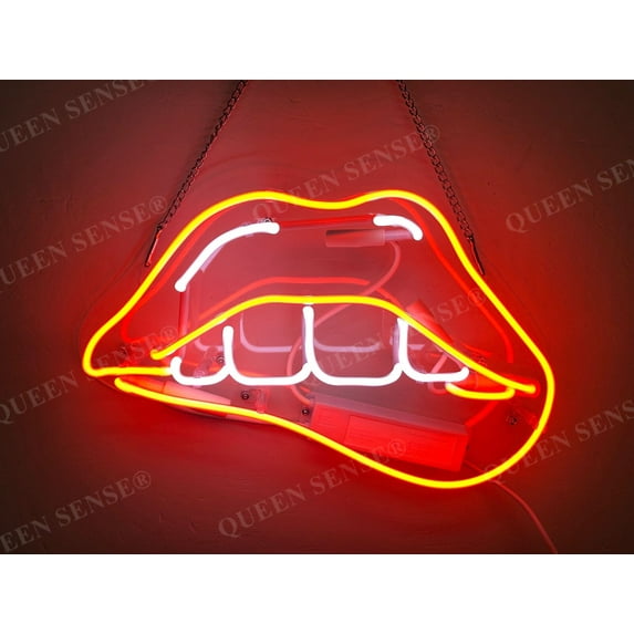 Queen Sense 14" Lips Teeth Neon Sign Acrylic Man Cave Beer Pub Bar Artwork Handmade Wall Decor Gift Neon Light W114LPRTWA2