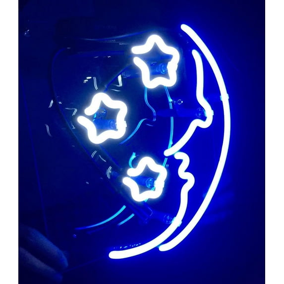 Queen Sense 14" Moon And Stars Neon Sign Acrylic Man Cave Handmade Neon Light 114BMWSV2