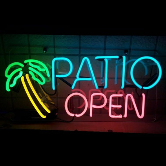Queen Sense 14" Patio Open Palm Tree Neon Sign Acrylic Man Cave Beer Pub Bar Artwork Handmade Wall Decor Gift Neon Light 114POPTA
