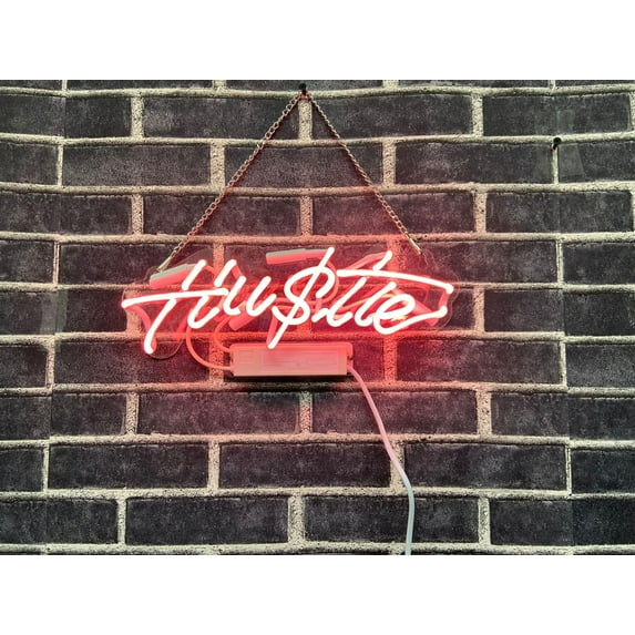 Queen Sense 14" Pink Hustle Neon Sign Acrylic Man Cave Handmade Neon Light 114HUPA