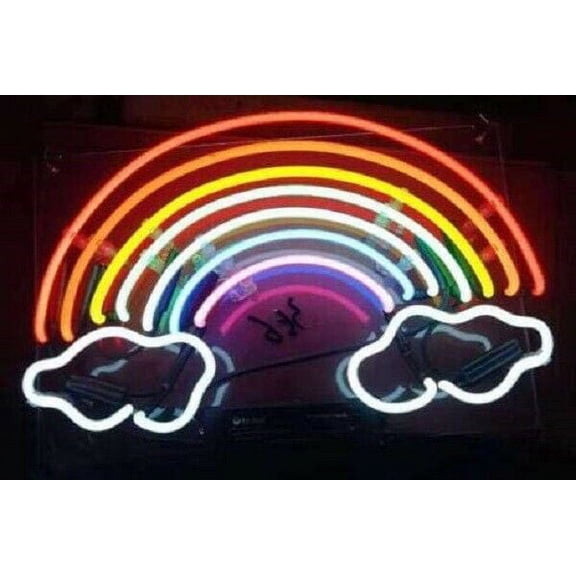 Queen Sense 14" Two Clouds Rainbow Neon Sign Acrylic Man Cave Handmade Neon Light 114RTCA
