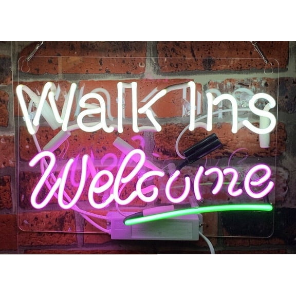 Queen Sense 14" Walk Ins Welcome Neon Sign Acrylic Man Cave Handmade Neon Light 114WIWA