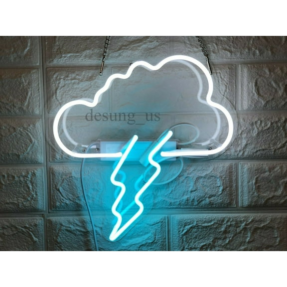 Queen Sense 14" White Cloud Thunder Neon Sign Acrylic Man Cave Handmade Neon Light 114WCT