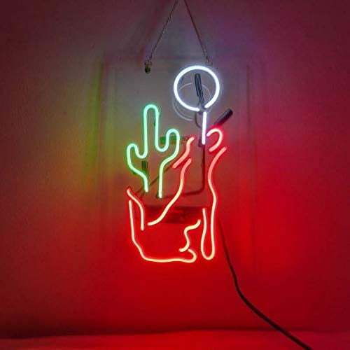 Queen Sense 14" Wolf Cactus Moon Neon Sign Acrylic Man Cave Handmade Neon Light 114WCMA2
