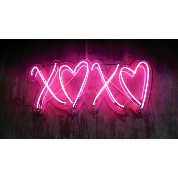 Queen Sense 14" XOXO Love Heart Neon Sign Acrylic Man Cave Handmade Neon Light 114XOXOV2