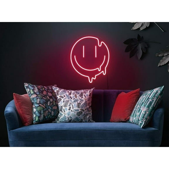 Queen Sense 14"x11.9" Smiley Face LED Sign Light Wall Decor Party Night Lights Flex Neon Signs 114SFPFLED