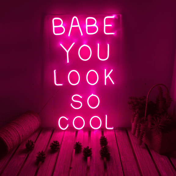 Queen Sense 15.7"x9.8" Babe You Look So Cool LED Sign Light Wall Decor Party Night Lights Flex Neon Signs 116BYPFLED