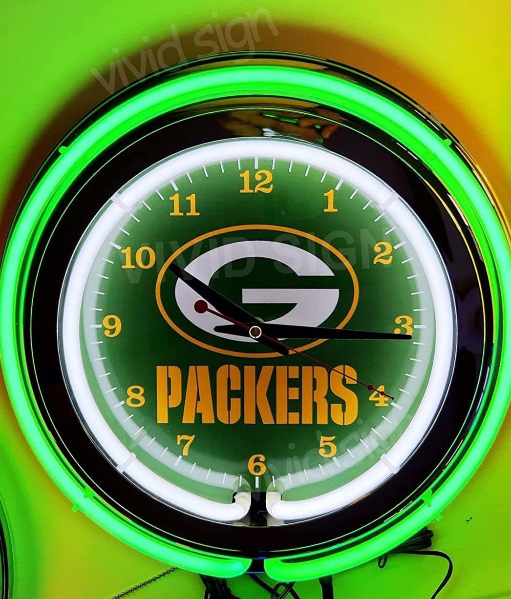 Queen Sense 15" For Green Bay's Sports League Packers Neon Clock Wall Clock Man Cave Pub Bar