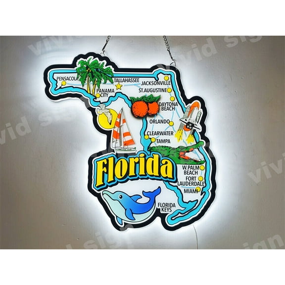Queen Sense 16" Custom Florida Jumbo State Map 3D Led Sign Light Vivid Printing Tech Design Beer Bar Pub Decor Wall Decor Party Gift Artwork Lamp 116FJSM-LED3D