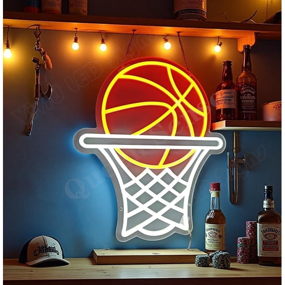 Queen Sense 16"x10" Basketball Hoop LED Neon Sign for Wall Decor Dimmable USB Powered LED Light W116BH-5VLED
