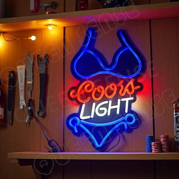 Queen Sense 16"x10" Coor Light Bikinis LED Neon Sign for Wall Decor Dimmable USB Powered LED Light W116CLBB-5VLED