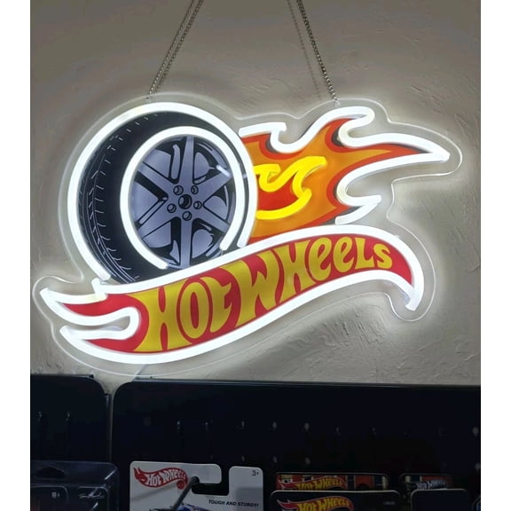 Queen Sense 16"x10" Hot Wheel Tire LED Neon Sign for Wall Decor Dimmable USB Powered LED Light W116HWT-5VLED