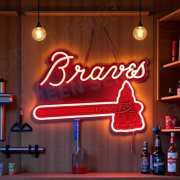 Queen Sense 16"x11" For Atlantas Sports League Braves Tomahawks LED Neon Sign for Wall Decor Dimmable USB Powered LED Light W116ABTHVVD-5VLED