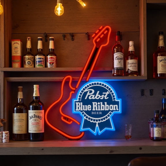 Queen Sense 16"x11" Pabst Blue Ribbons Guitar LED Neon Sign for Wall Decor Dimmable USB Powered LED Light W116PBRRG-5VLED