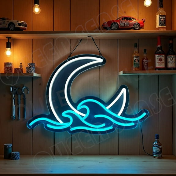 Queen Sense 16"x11" Sunrise Sunset Sea Wave LED Neon Sign for Wall Decor Dimmable USB Powered LED Light W116SSSW-5VLED