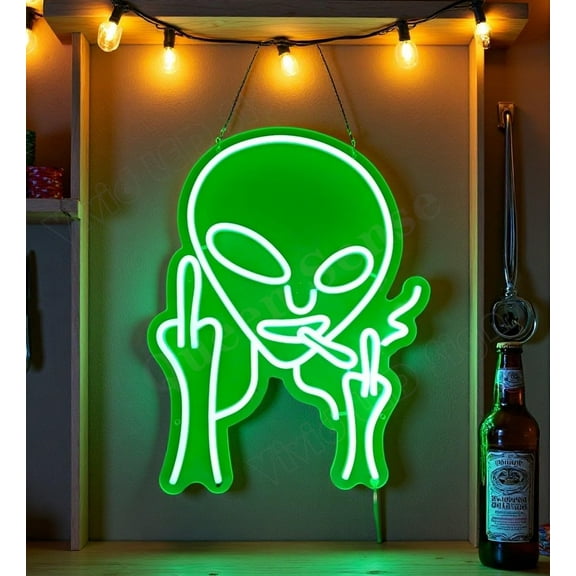 Queen Sense 16"x12.6" Alien UFO LED Neon Sign for Wall Decor Dimmable USB Powered LED Light W116AUG-5VLED