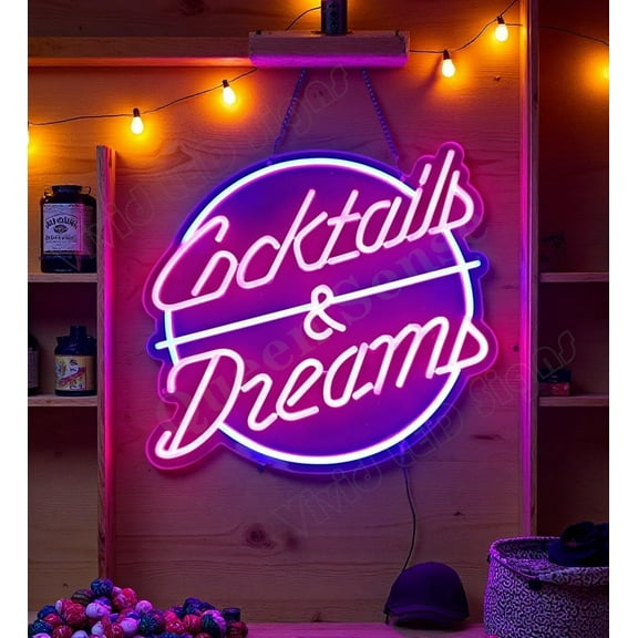 Queen Sense 16"x12" Cocktails And Dreams LED Neon Sign for Wall Decor Dimmable USB Powered LED Light W116CADV2-5VLED
