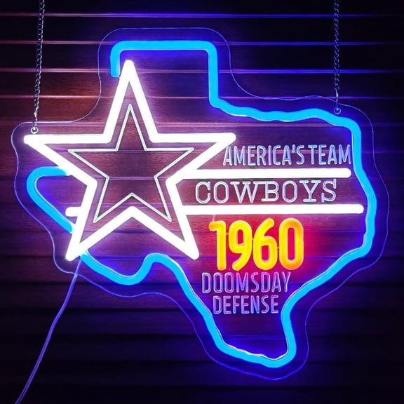 Queen Sense 16"x12" Dallas's Sports League Cowboys 1960 Texas Map LED Sign for Wall Decor Dimmable USB Powered LED Light W116DCBL1960TM-5VLED