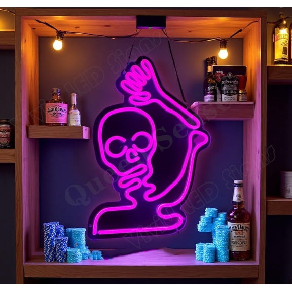 Queen Sense 16"x12" Halloween Skeleton LED Neon Sign for Wall Decor Dimmable USB Powered LED Light W116HSP-5VLED