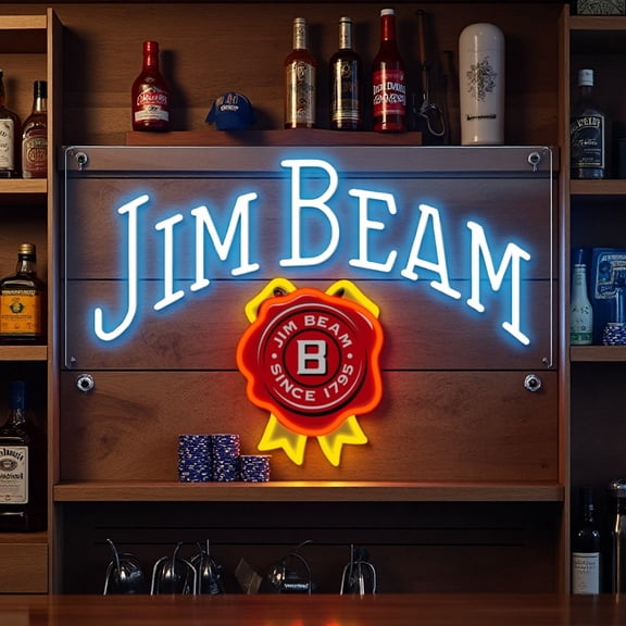 Queen Sense 16"x12" Jim Beams Whiskey LED Neon Sign for Wall Decor Dimmable USB Powered LED Light W116JBWL-5VLED