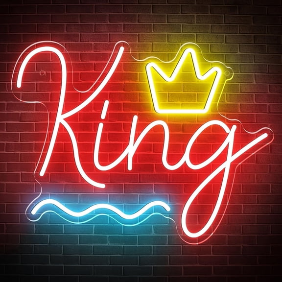 Queen Sense 16"x12" King Crown Wave LED Neon Sign for Wall Decor Dimmable USB Powered LED Light W116KCW-5VLED