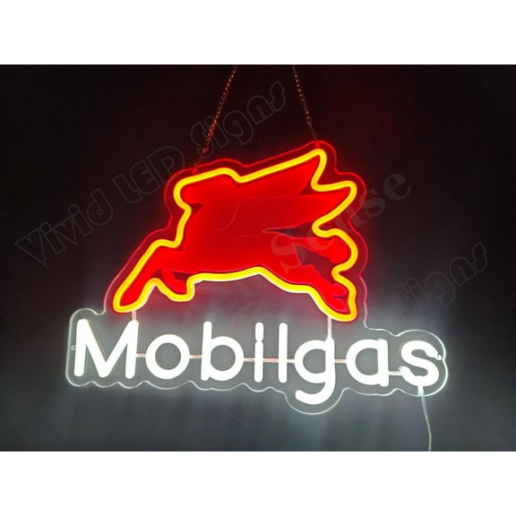 Queen Sense 16"x12" Mobilgas Pegasus LED Neon Sign for Wall Decor Dimmable USB Powered LED Light W116MGPLB-5VLED