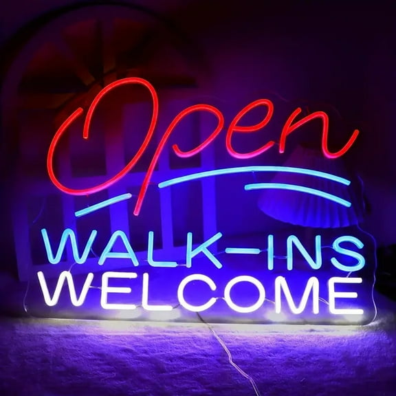 Queen Sense 16"x12" Open Walk-Ins Welcome LED Neon Sign for Wall Decor Dimmable USB Powered LED Light W116OWIW-5VLED