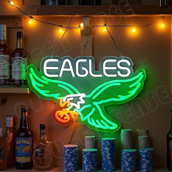 Queen Sense 16"x12" Philadelphias Sports League Eagles LED Sign Light with Dimmer USB Powered for Wall Decor W116PELV8-5VLED