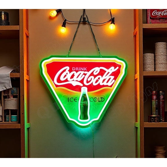 Queen Sense 16"x13" CocaCoke Ice Cold LED Neon Sign for Wall Decor Dimmable USB Powered LED Light W116CCICVVD-5VLED