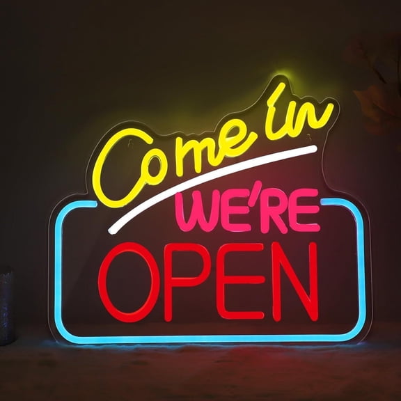 Queen Sense 16"x13" Come In We're Open LED Neon Sign for Wall Decor Dimmable USB Powered LED Light W116CIWO-5VLED