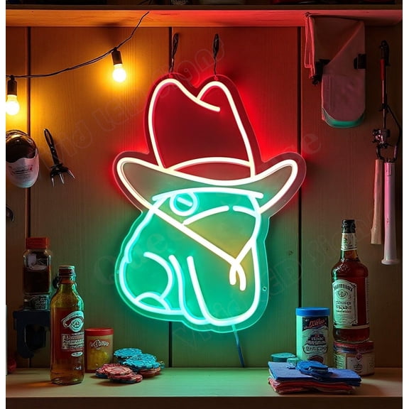 Queen Sense 16"x13" Frog Cowboy Hat LED Neon Sign for Wall Decor Dimmable USB Powered LED Light W116FCH-5VLED