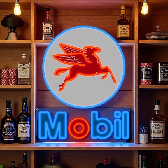 Queen Sense 16"x13" Mobilgas Mobil Oil Flying Pegasus Horse LED Neon Sign for Decor Wall Dimmable USB Powered LED Light W116MGPLV3VVD-5VLED