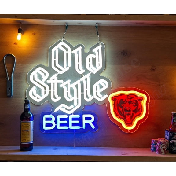 Queen Sense 16"x13" Old Style Beer For Chicagos Sports League Bears LED Neon Sign for Wall Decor Dimmable USB Powered LED Light W116OSBCBTLB-5VLED