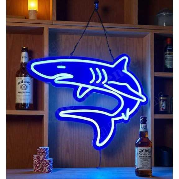 Queen Sense 16"x13" Shark Blue LED Neon Sign for Wall Decor Dimmable USB Powered LED Light W116SHARK-5VLED