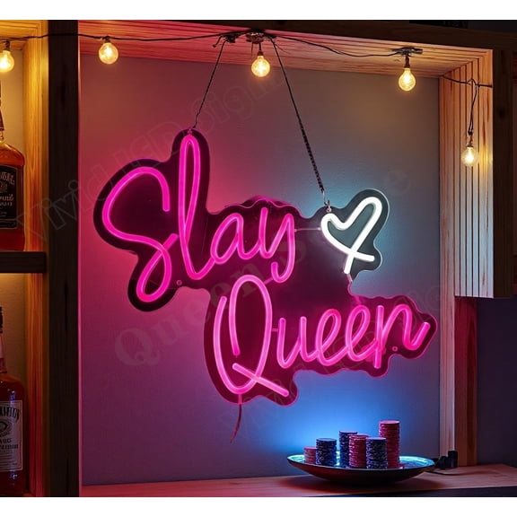 Queen Sense 16"x13" Slay Queen Heart LED Neon Sign for Wall Decor Dimmable USB Powered LED Light W116SQH-5VLED