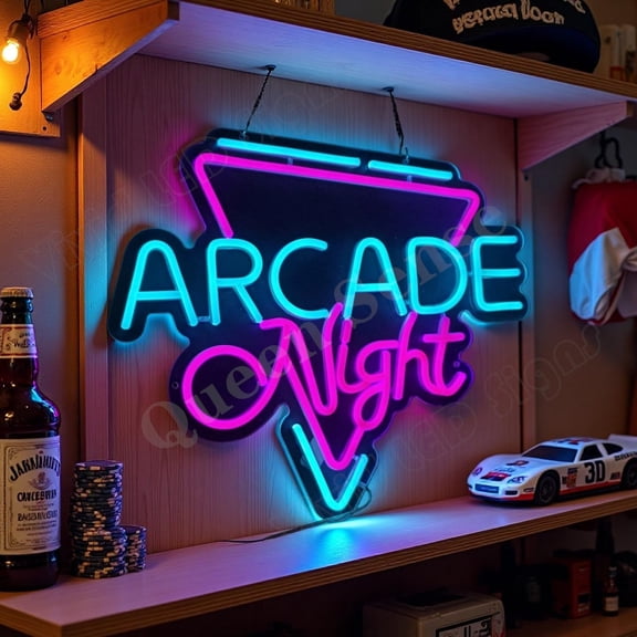 Queen Sense 16"x14" Arcade Night LED Neon Sign for Wall Decor Dimmable USB Powered LED Light W116AN-5VLED