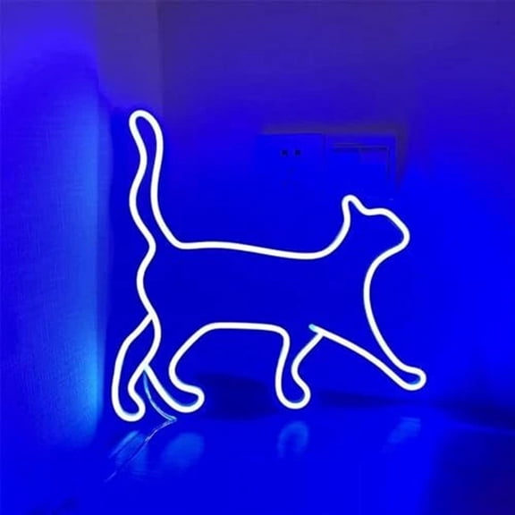 Queen Sense 16"x14" Blue Cat LED Neon Sign for Wall Decor Dimmable USB Powered LED Light W116BC-5VLED