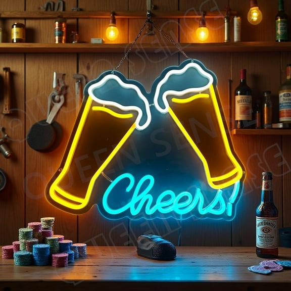 Queen Sense 16"x14" Cheers Beer Mugs LED Neon Sign for Wall Decor Dimmable USB Powered LED Light W116CBMV4-5VLED