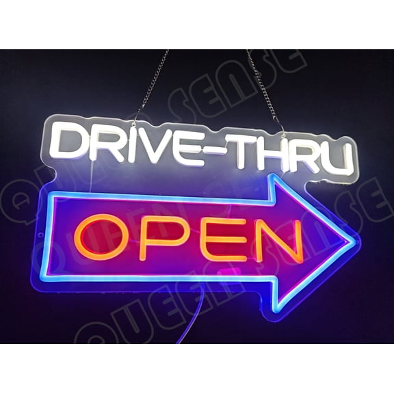 Queen Sense 16"x14" Drive Thru Open Arrow LED Sign for Wall Decor Dimmable USB Powered LED Light W116DTOASRV2-5VLED