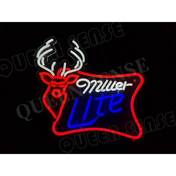 Queen Sense 16"x14" Millers Lite Deer LED Neon Sign for Wall Decor Dimmable USB Powered LED Light W116MLD-5VLED