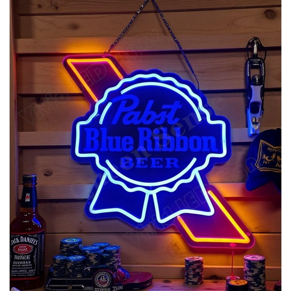 Queen Sense 16"x14" Pabst Blue Ribbon Beer LED Neon Sign for Wall Decor Dimmable USB Powered LED Light W116PBRBLVVD-5VLED